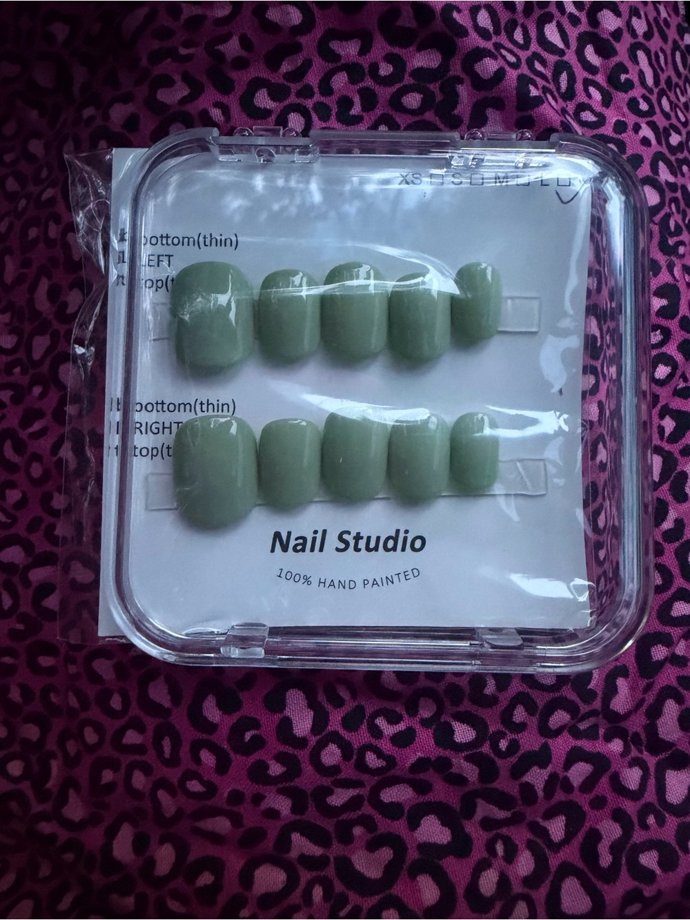100% Hand Painted Sage Green Press-On Nail Set